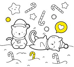 Ilustraciones fáciles de navidad para colorear en línea: Gatitos para pintar gratis