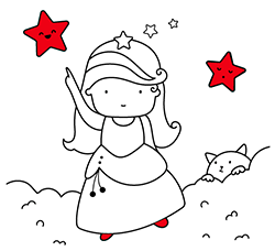 Ilustración infantil para colorear online: Dibujo de princesa corazón para pintar gratis