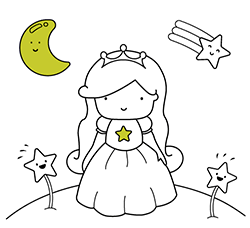 Imágenes de Princesas online para pintar gratis: Princesa estrella para niñas y niños