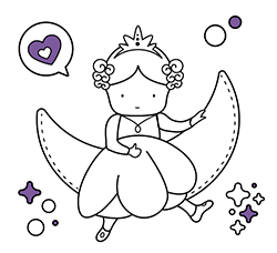 Ilustración con princesa luna para colorear online y pintar gratis para niñas y niños