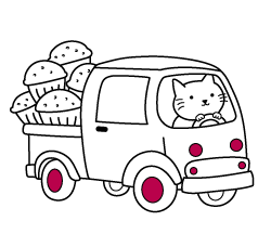 Dibujos fáciles para pintar gratis para niños pequeños: Camión con Muffins