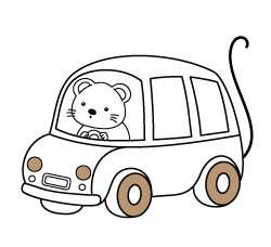 Dibujos fáciles para pintar gratis para niñas y niños: Ratón en su auto