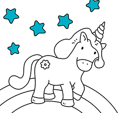 Pintar dibujo de Unicornio para niños y niñas: Arcoiris