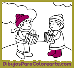 Dibujo infantil de Navidad fácil para colorear en línea: Regalos para pintar gratis