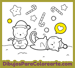 Dibujos infantiles navideños para colorear online: Gatitos para pintar gratis