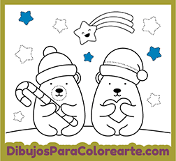 Dibujos infantiles de Navidad para pintar online: Ositos para pintar gratis