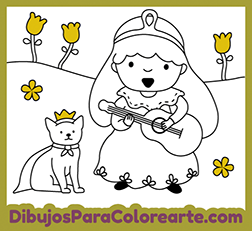 Dibujos infantiles para imprimir gratis y colorear. Dibujo de princesa con guitarra para pintar gratis