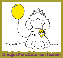 Colorear dibujo online de Princesa Feliz. Ilustraciones infantiles para pintar gratis