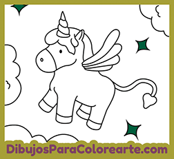 Dibujo de Unicornio para niños y niñas. Ilustración para pintar o colorear online