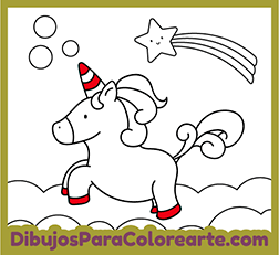 Dibujo para pintar Unicornio dulce saltando