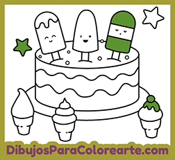 Colorear Dibujos fáciles de comidas * Pastel