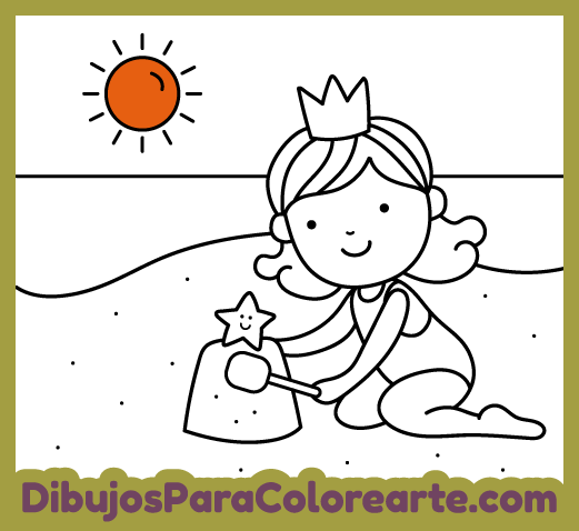 Dibujos infantiles para colorear online y gratis para niños y niñas: Princesa en la playa